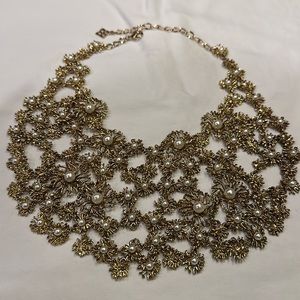 GOLD BIB & PEARL ADJUSTABLE NECKLACE
